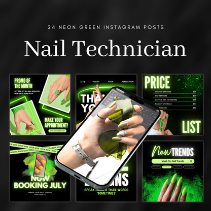 Nail Artist Neon Green Instagram Promo Posts