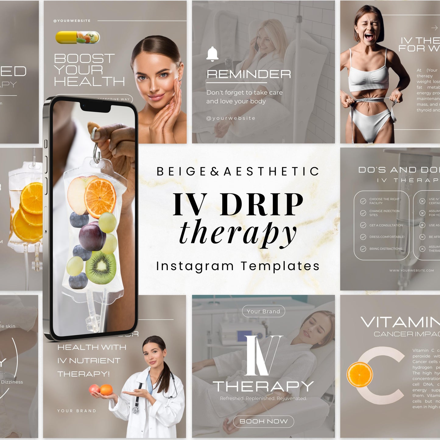 120 IV Therapy Beige Instagram Templates