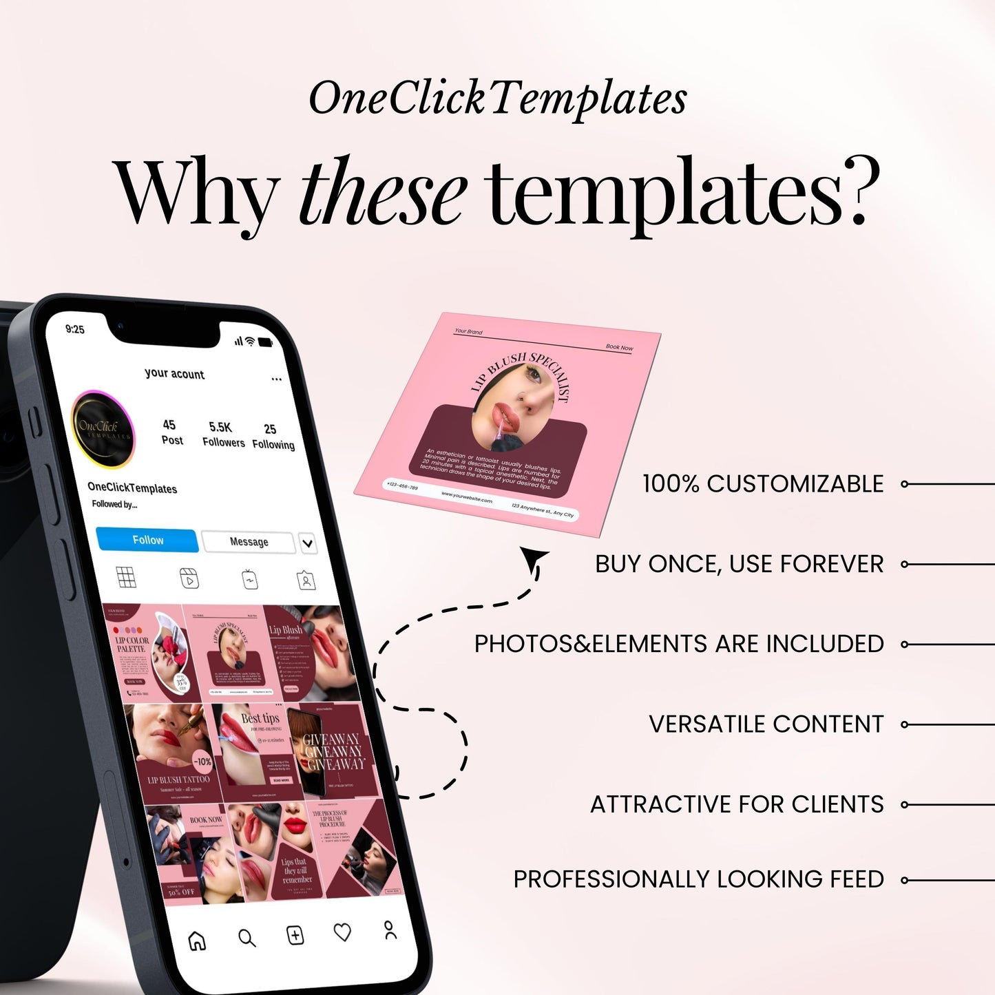 Pink Lip Blushing Instagram Templates