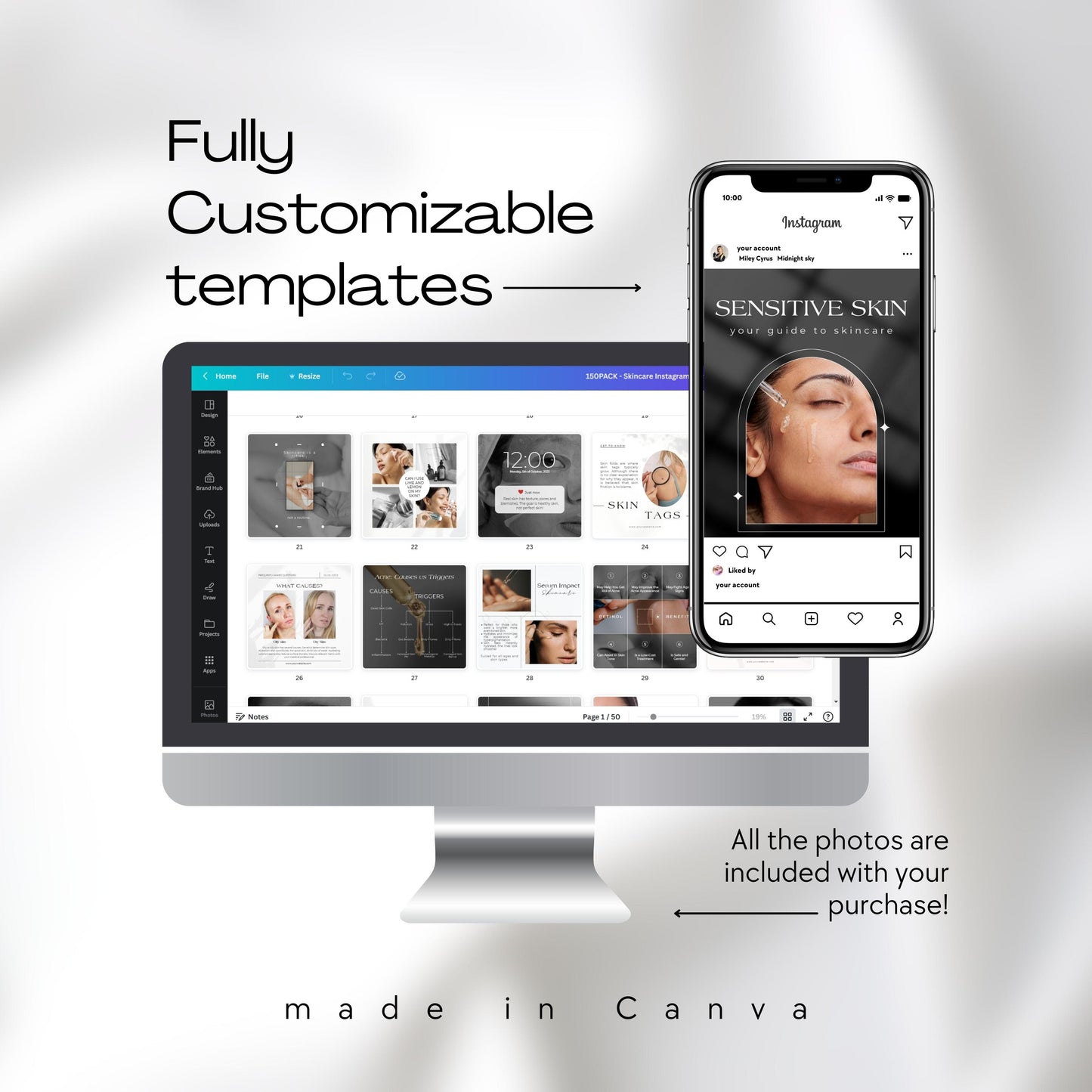 150 BW Skincare Instagram Templates