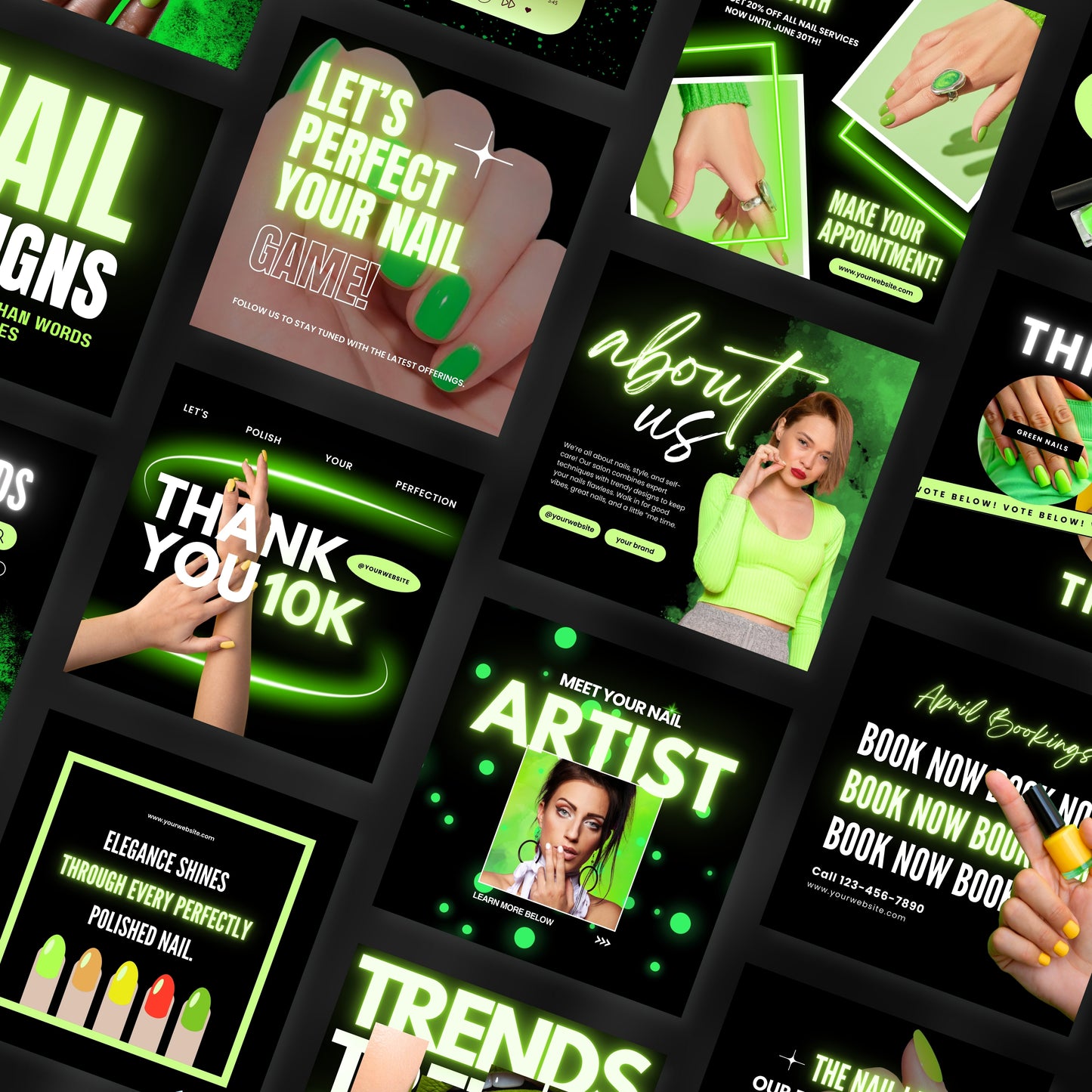 Nail Artist Neon Green Instagram Promo Posts