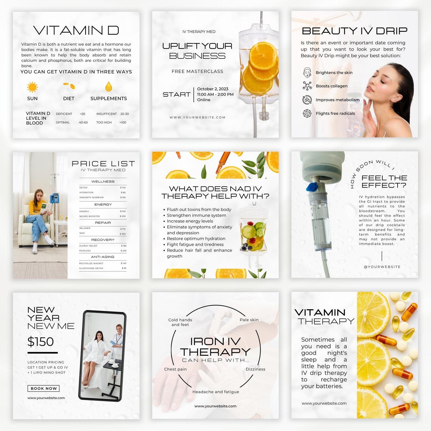 White IV Vitamin Therapy Instagram Templates